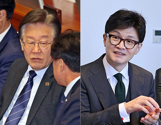 왼쪽부터 이재명 더불어민주당 대표, 한동훈 국민의힘 전 비상대책위원장.<연합뉴스 사진·국민의힘 홈페이지 사진 갈무리>